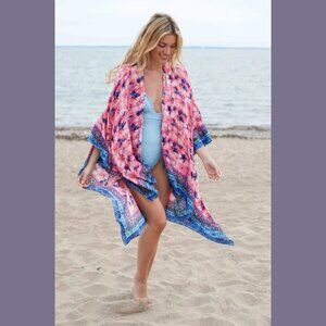 SAACHI OS Tie Dye Butterfly Kimono Coverup Pink and Blue